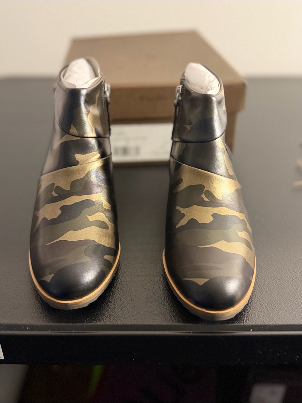 Paolo Women's Camouflage Wedge Ankle Boots - Black/Gold